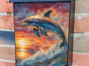 Jumping Dolphin in the Sunset 2 Colonial Mailbox Cover
