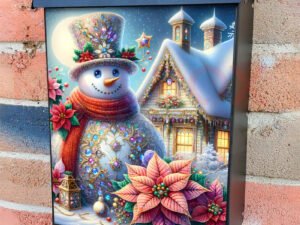 Snowman with Poinsettias and Lantern Colonial Mailbox Cover