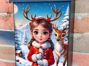 Christmas Elf Girl with a Deer Colonial Mailbox Cover