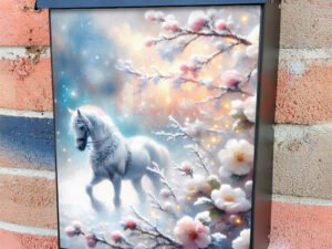 Beautiful White Winter Horse Colonial Mailbox Cover
