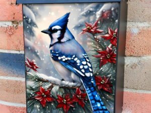 Winter Blue Jay on the Tree Colonial Mailbox Cover