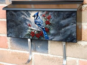 Winter Blue Jay on the Tree Townhouse Mailbox Cover