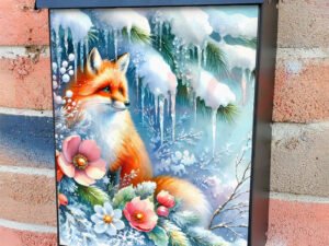 Christmas Fox with Flowers Colonial Mailbox Cover