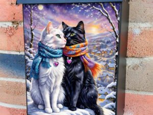 Christmas Cat Couple Colonial Mailbox Cover