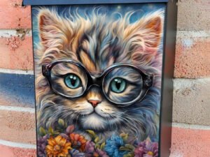 Fluffy Kitten in Eyeglasses Colonial Mailbox Cover