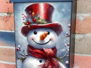 Christmas Snowman in Red Top Hat Colonial Mailbox Cover