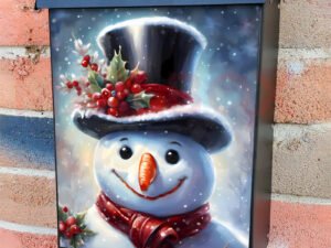 Snowman in the Falling Snow Colonial Mailbox Cover