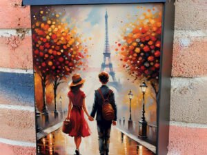 Cute Young Couple in Paris Colonial Mailbox Cover