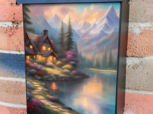 Summer Woodland Cabin Colonial Mailbox Cover