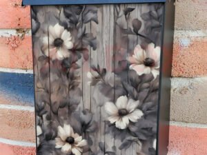 Blossoms on Grey Wood Background Colonial Mailbox Cover