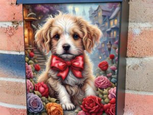 Valentine’s Puppy and Flowers Colonial Mailbox Cover