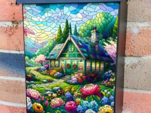 Stained Glass Summer Cottage 2 Colonial Mailbox Cover