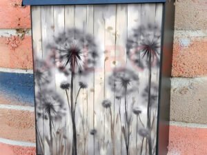 Grey Dandelions on Wood Background Colonial Mailbox Cover