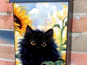 Milo the Cat in the Sunflower Garden Colonial Mailbox Cover