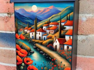 Riverside Village with Poppies Colonial Mailbox Cover