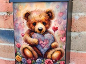 Valentines Bear with Hearts Colonial Mailbox Cover