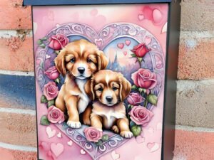 Valentine’s Day Puppy Couple Colonial Mailbox Cover