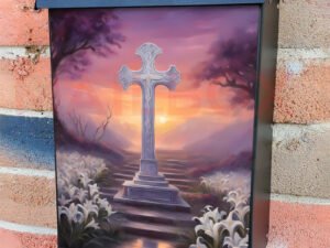 Purple Cross and Lilies in the Sunset Colonial Mailbox Cover