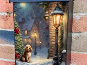Little Dog at the Christmas Cottage Colonial Mailbox Cover