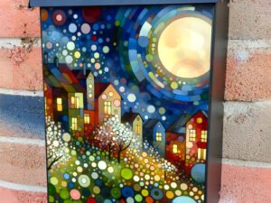 Springtime Full Moon above the Town Colonial Mailbox Cover