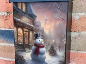 Christmas Snowman on the Street Colonial Mailbox Cover