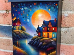 Whimsical Houses Beside the River Colonial Mailbox Cover