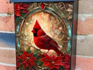 Stained Glass Window and Cardinal 2 Colonial Mailbox Cover