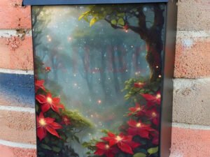 Red Clematis Flowers Colonial Mailbox Cover