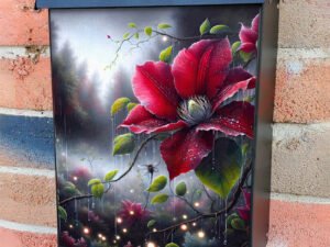 Clematis Flowers and Fireflies Colonial Mailbox Cover