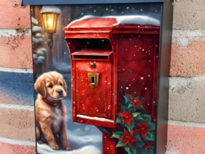 Puppy Waiting for the Christmas Mail Colonial Mailbox Cover