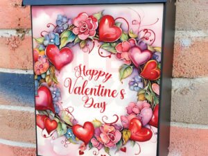 Valentine's Day Wreath with Hearts Colonial Mailbox Cover
