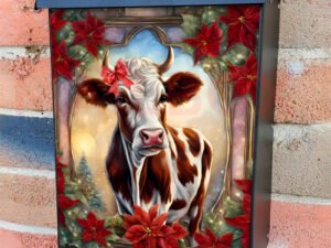 Cute Christmas Cow Girl Colonial Mailbox Cover
