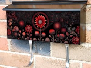 Pretty Red Folk Flowers Townhouse Mailbox Cover