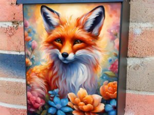 Beautiful Fox and Flowers Colonial Mailbox Cover