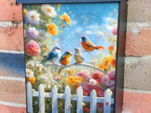 Cute Birds at the Cottage Garden Colonial Mailbox Cover