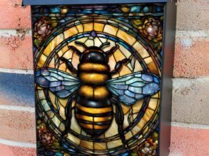 Stained Glass Honeybee 2 Colonial Mailbox Cover