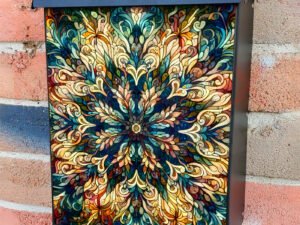 Stained Glass Abstract  Folk Pattern Colonial Mailbox Cover