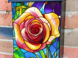 Gorgeous Stained Glass Rose Colonial Mailbox Cover