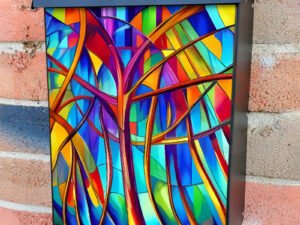 Stained Glass Abstract Pattern Colonial Mailbox Cover