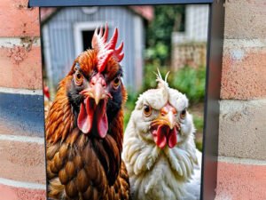 Grumpy Rooster and Chicken Colonial Mailbox Cover