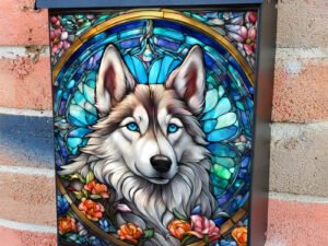Stained Glass Pretty Husky Colonial Mailbox Cover