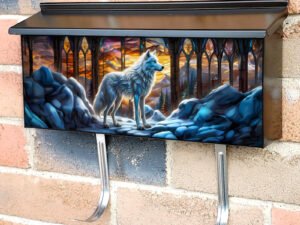 Beautiful Stained Glass White Wolf Townhouse Mailbox Cover