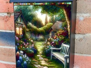Stained Glass Evening Cottages Colonial Mailbox Cover