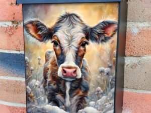 Beautiful Winter Cow on the Field Colonial Mailbox Cover