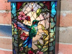 Stained Glass Summer Hummingbird Colonial Mailbox Cover