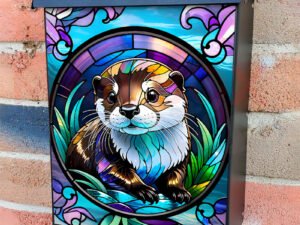 Stained Glass Otter Design Colonial Mailbox Cover