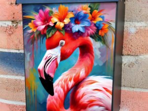 Cute Flamingo in Flower Hat Colonial Mailbox Cover