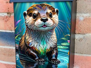 Stained Glass Cute Otter Design Colonial Mailbox Cover