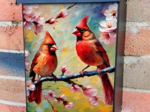 Springtime Cardinal Couple Colonial Mailbox Cover