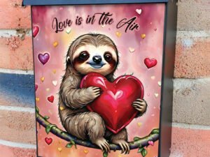 Valentine’s Sloth with a Big Heart Colonial Mailbox Cover